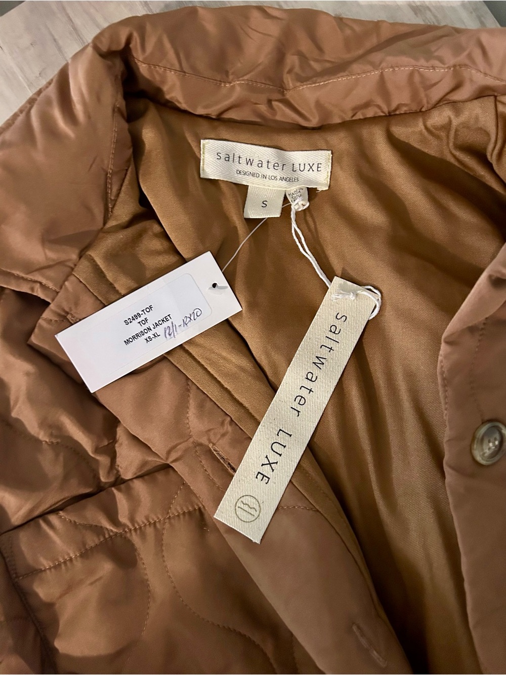 saltwater LUXE Quilted Jacket in Warm Caramel Brown - Picture 3 of 5